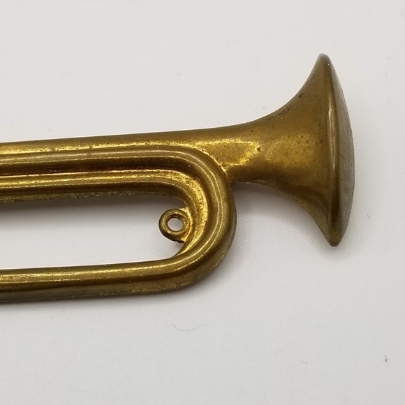 Vintage Antique Pin Brooch C Clasp Brass Bugle Musical Instrument Horn Lapel 3in - Picture 6 of 9